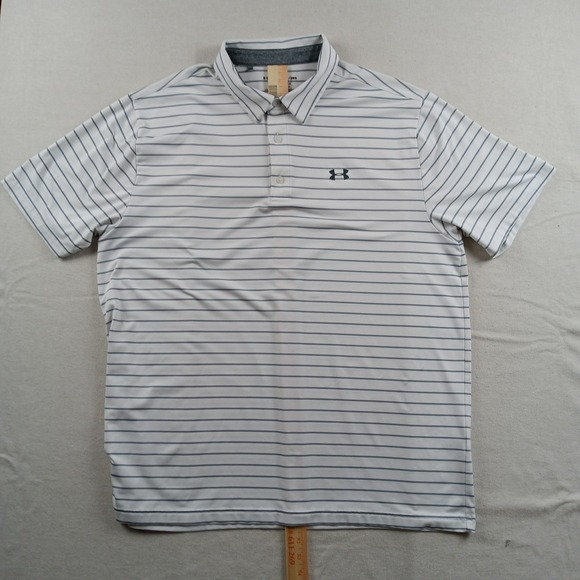 Under Armour Mens Playoff Polo Shirt XXL White Grey Striped Loose Fit - Picture 11 of 11